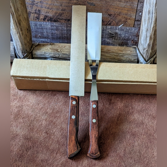 Ekco Flint Stainless Vanadium Fork & Knife With Wood Handles in Original Box - Picture 2 of 8